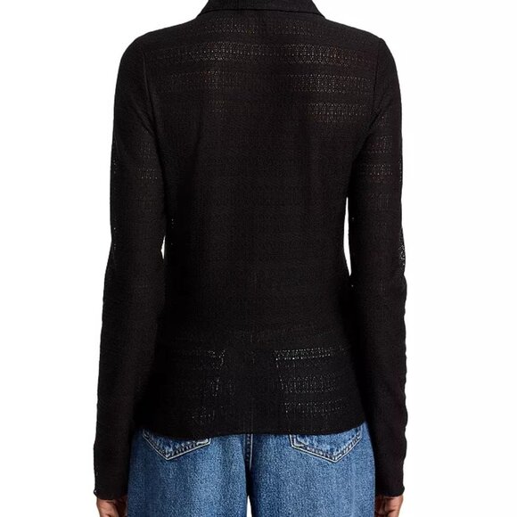 rag & bone Julia Textured Open-Knit Polo Top Black S NWT - Picture 5 of 9